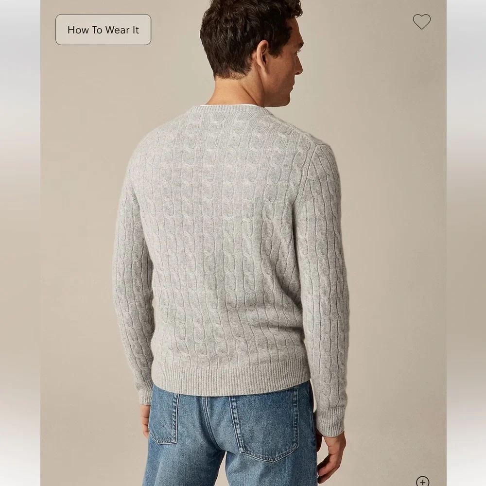 J. Crew Cashmere Lightweight Cable Knit Sweater in Heather Grey, Size XL